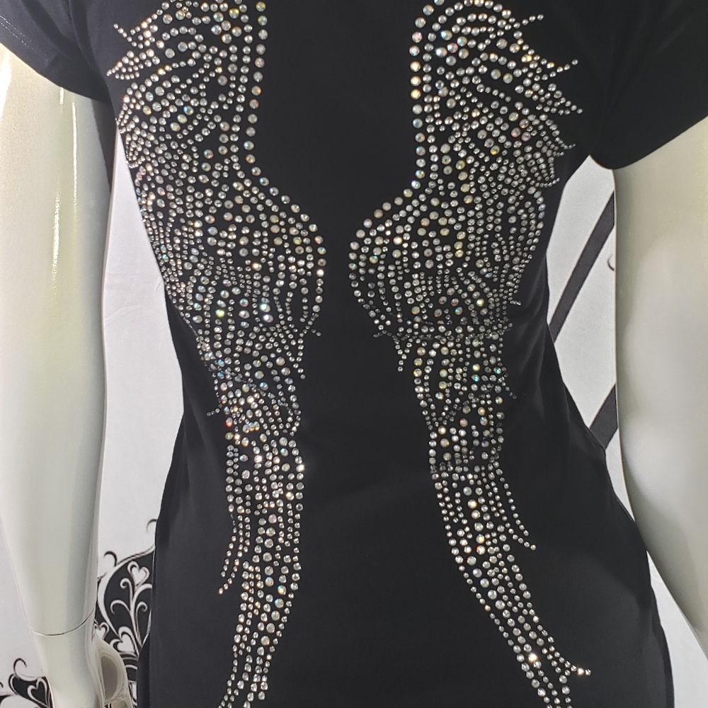 Short Sleeve V Neck w/ Amazing Rhinestone Wings